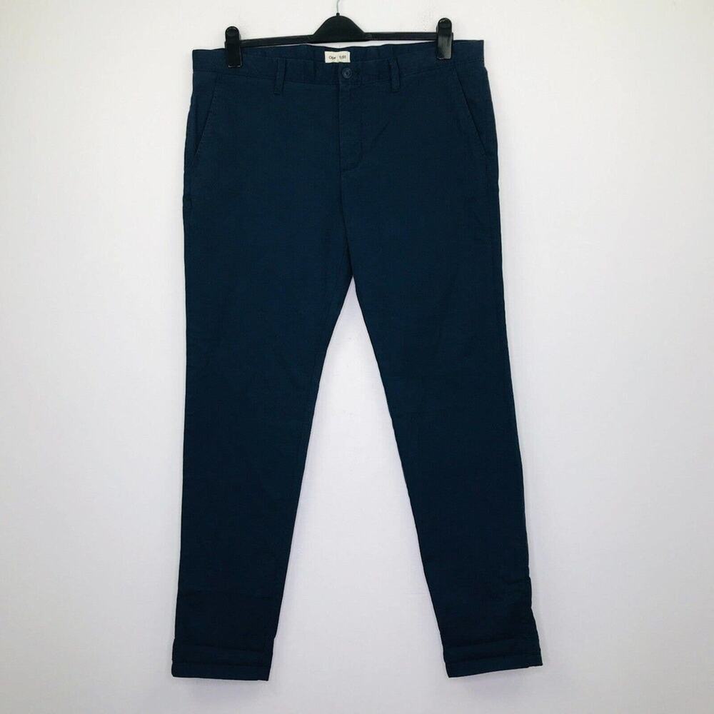 Open Edit Men's 38 Pants Blue Solid Straight Leg Flat Front Slim Chino CJ14